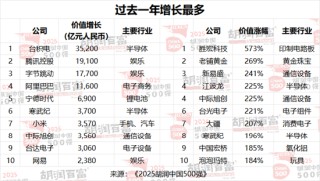 2025胡润中国500强发布：价值下降前三名为美团、Shein、迈瑞
