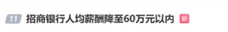 又降薪了！#招商银行人均薪酬降至60万元以内#上热搜