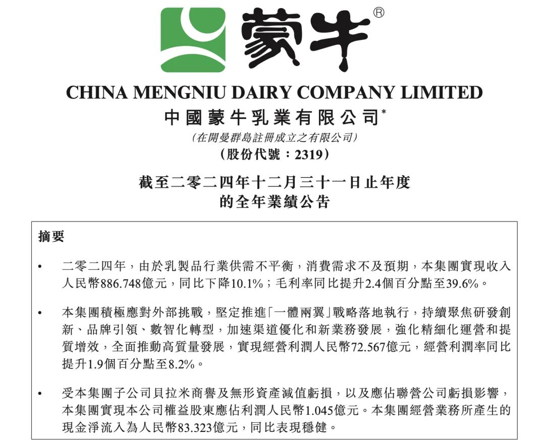 净利暴跌98%！蒙牛新总裁高飞交出首张成绩单  第1张