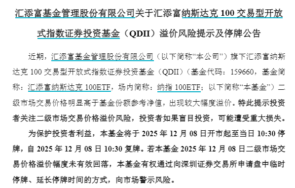 美股QDII基金扎堆提示溢价风险 两只ETF将停牌 第2张 美股QDII基金扎堆提示溢价风险 两只ETF将停牌 第2张